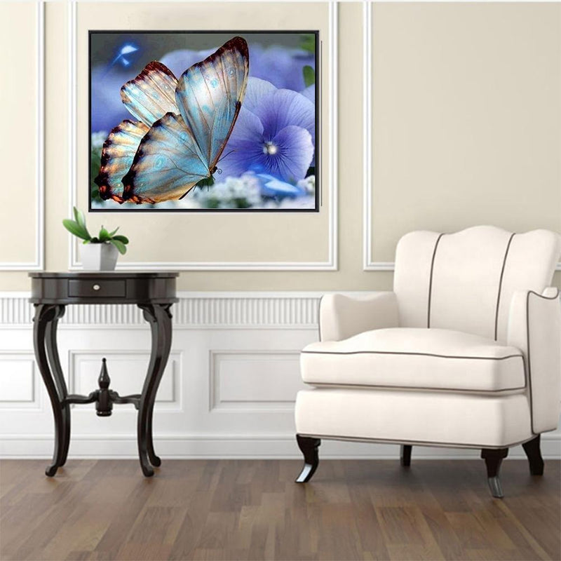 Blue Butterfly 5D Diamond DIY Painting Kit Home Decor Craft 30 X 25cm