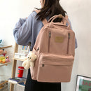 Casual School Bags Solid Color Simple Student Bookbags Bear Pendant for Shopping