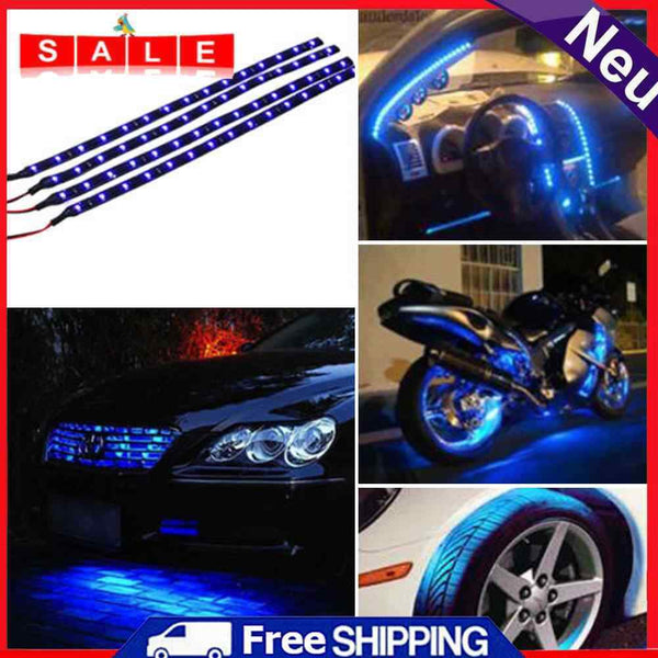 4PCS 30CM 15 LED Car Motors Truck Flexible Strip Light Lamps Waterproof 12V Blue
