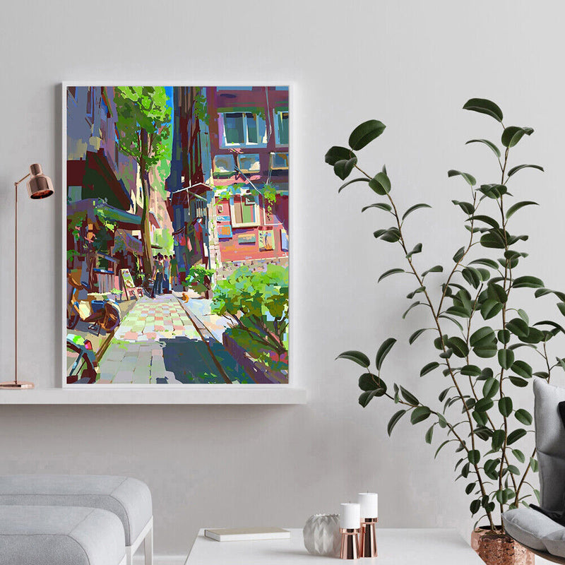 40x50cm Oil Paint By Numbers Summer City Frameless Picture Craft Kit Home Decor