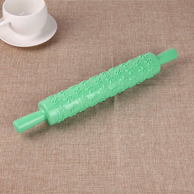 Rolling Pin Pattern Baking Tool Fondant Embossed Mold Cake Deco(Green)
