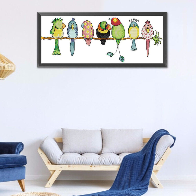 Full Cross Stitch 11CT Colorful Parrots Counted Embroidery DIY Needlework