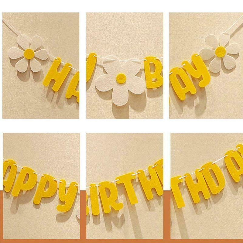 Daisy Flower Happy Birthday Banner Cloth/Paper Made DIY Decor Home Flower K3X7