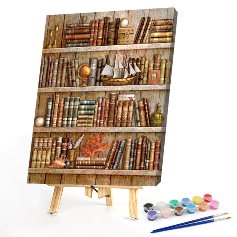 Home Bookshelf Frameless Picture Oil Paint By Numbers Hand Painted Picture