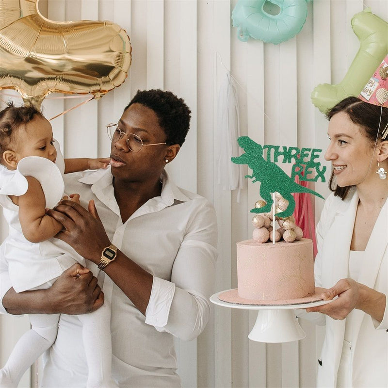 Dinosaur Theme 3 Years Old Cake Toppers Cake Decor Sparkling Three Rex Dinosaur