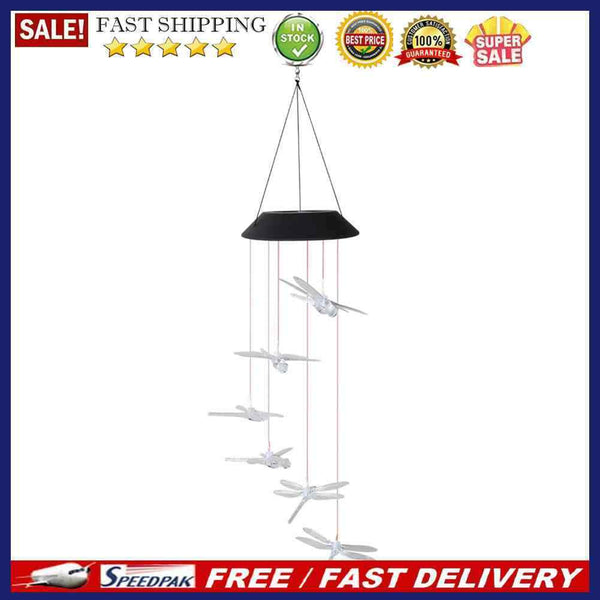 Waterproof Wind Chime Solar Power Lamp Color Changing Dragonfly Pendant Lig