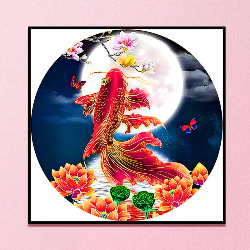 Partial Embroidery Printed DIY 3 Strands Stamped Cross Stitch 11CT Koi Moon Kit