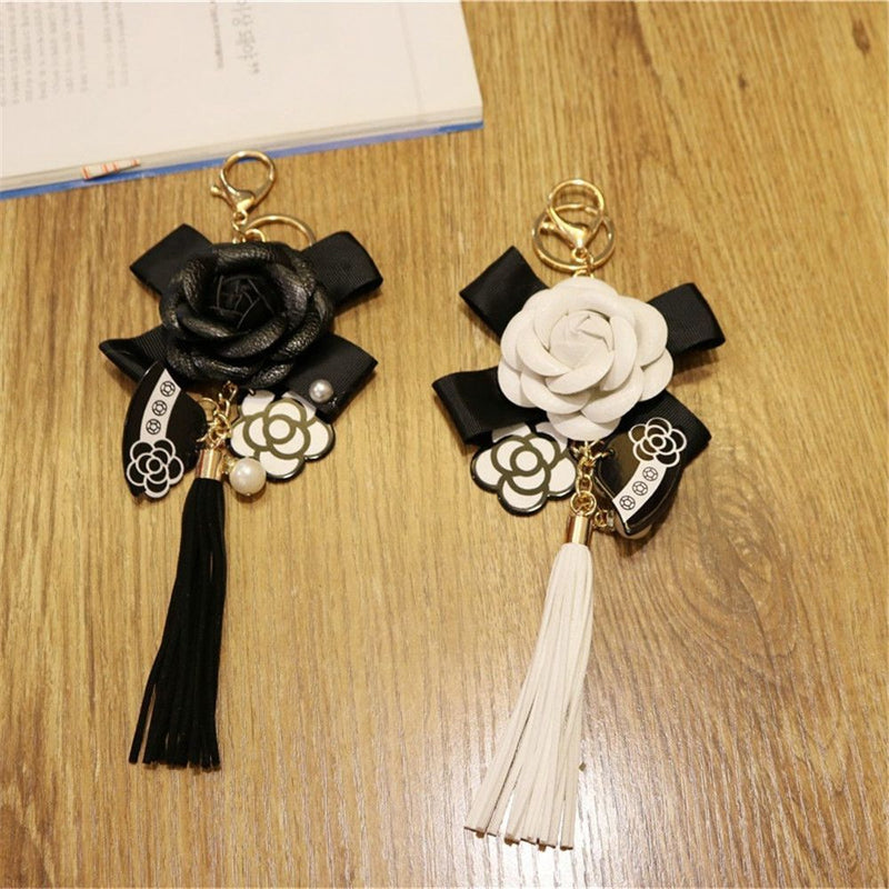 Decoration PU Camellia Bag Pendant Tassel Car Key Ring Keychain For Women|Girls