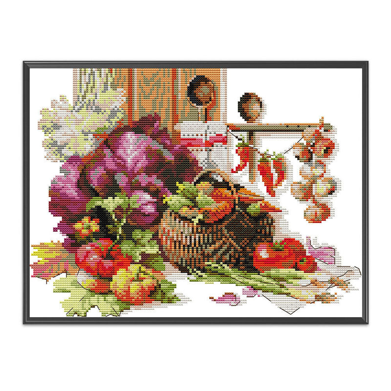Partial Cross Stitch 14CT DIY Harvest Printed Embroidery Kits Hanging Painting