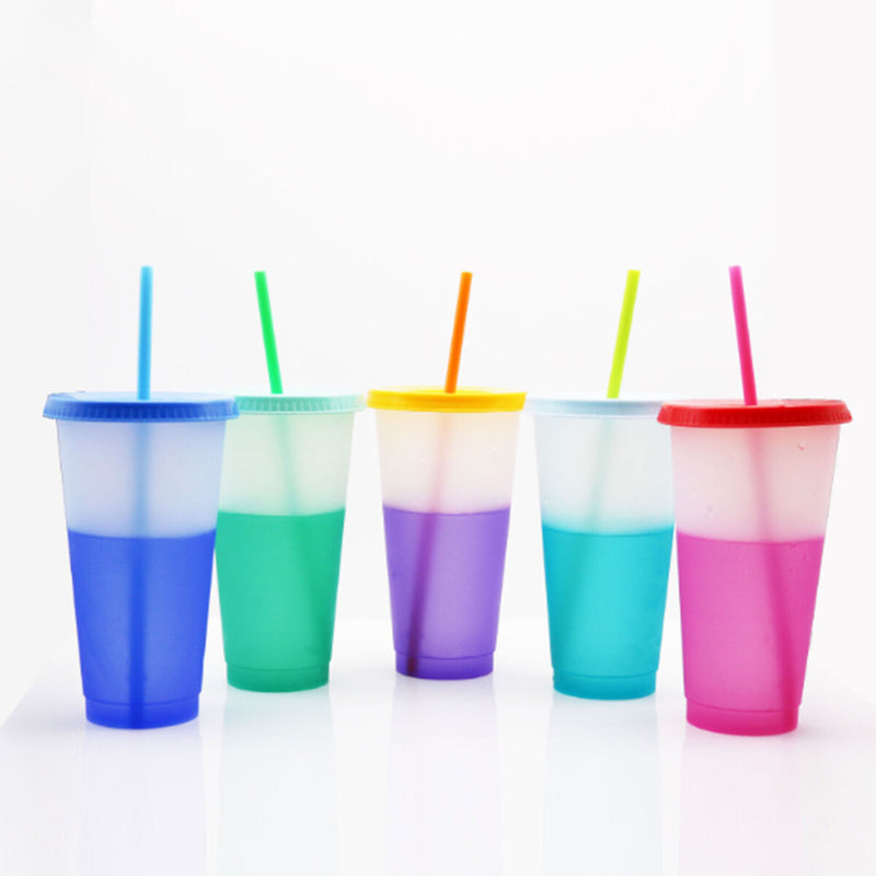 Reusable Color Changing Cups 7pcs Cold Drinks Travel Tumbler with Lids Straws