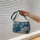 Fashion Women Floral Letters Printed Shoulder Underarm Bag Handbags (Blue)