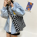 Casual Plaid Pattern Plush Top-handle Pouch Women Street Shopping Messenger Bags