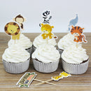 24pcs Cake Dessert Inserted Card with Zoo Animal Elephant Lion Pattern