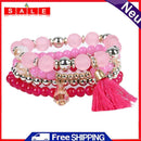 Woman Multilayer Bracelet Beads Coin Tassel Bracelets (Pink)