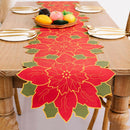 Embroiderd Christmas Poinsettia Table Runner Wedding Holiday Table Decor14x68in