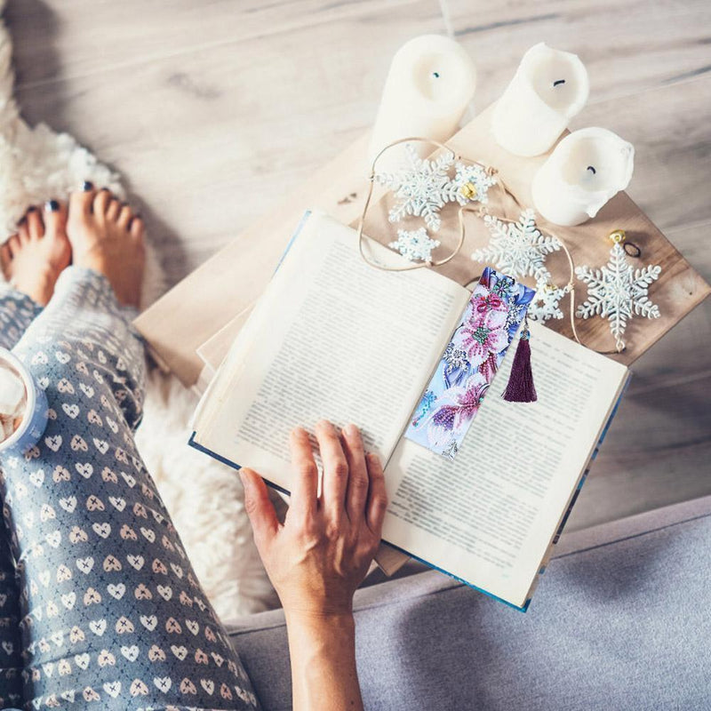 DIY Flower Special Shape Diamond Painting Creative Leather Bookmark with Tassel