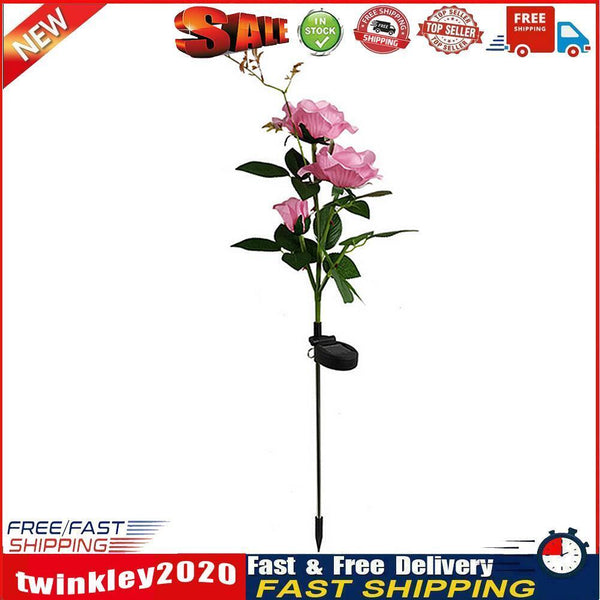 IP65 Waterproof Solar Powered 3 LED Rose Light Garden Ground Lamp (Pink) Newly