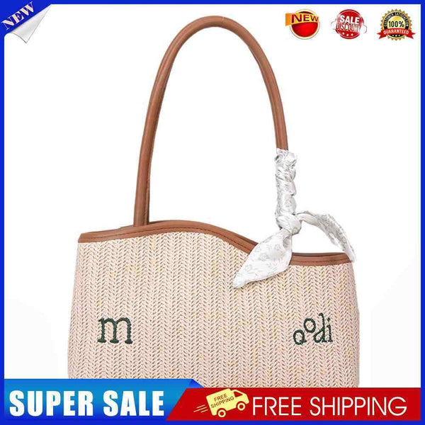 #A Irregular Straw Shoulder Bag with Scarf Beach Summer Woven Designer Tote Hand