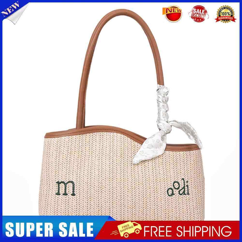 #A Irregular Straw Shoulder Bag with Scarf Beach Summer Woven Designer Tote Hand