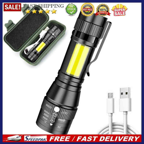 USB Rechargeable XPE COB LED Flashlight 3 Mode Work Light for Outdoor