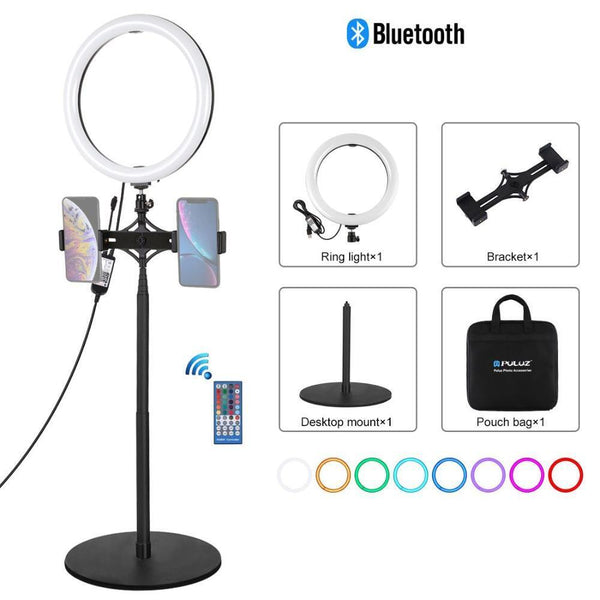 Dimmable Bluetooth Dual Phone Brackets Selfie Video Light Kit LED Ring Light