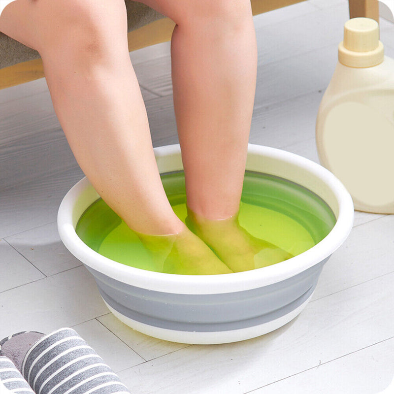 Collapsible Washing Basin Outdoor Travel Folding Silicone Bucket (Grey) Newly