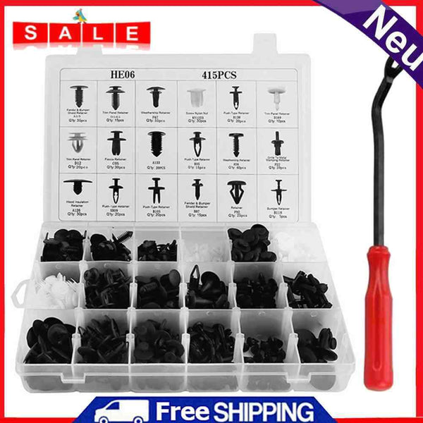 415 in 1 Universal Car Clips Auto Trim Panel Rivets Assortment + 6 inch Remover