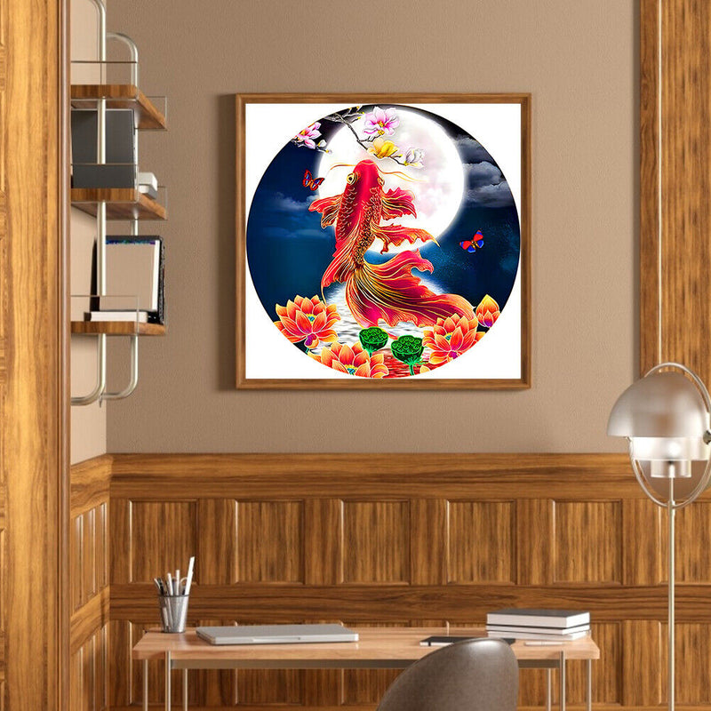 Partial Embroidery Printed DIY 3 Strands Stamped Cross Stitch 11CT Koi Moon Kit