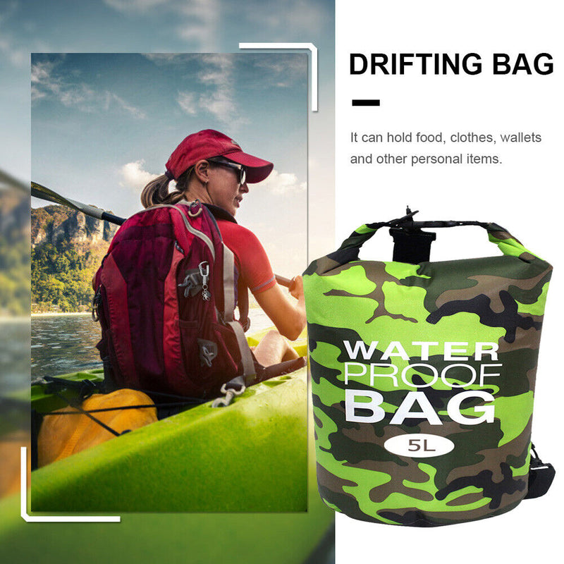 Waterproof Swimming Bag Camouflage Outdoor Camping Dry Sack (5L Green)
