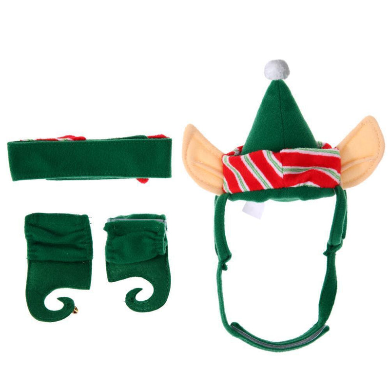 4pcs Set Pet Hat Warm Dogs Cats Christmas Green Hat + Chain +