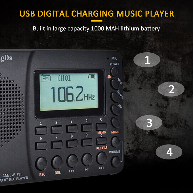 AM FM SW Portable Pocket USB Radio HiFi Radio Bluetooth - Compatible for TF Card