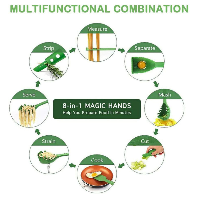 8 in 1 Versatile Kitchen Spatula Set, Spoon Colander Cooking Gadget for Cut Mash