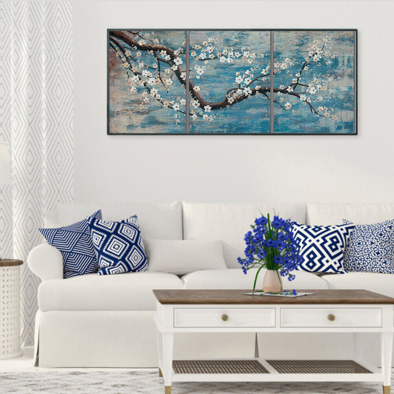 A Plum Blossom Oil Paint By Numbers 3 Panels Canvas DIY Hand Painted Wall A