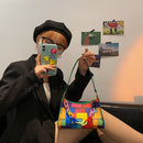 Geometric Hit Color Underarm Bags Leather Women Casual Shoulder Clutches Handbag