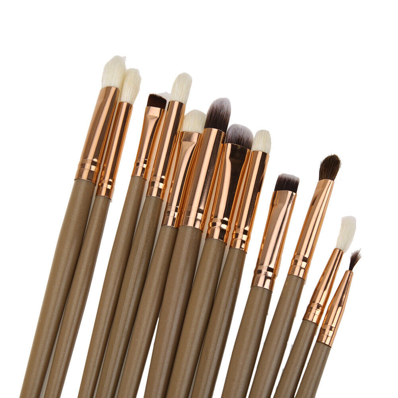 12pcs Professional Eye Makeup Brushes Set Eyeshadow Eyeliner Tool (Brown)