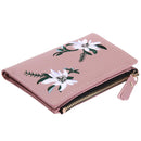 Flowers Embroid Women Short Wallets PU Leather Coin Card Holder Clutch/Pink