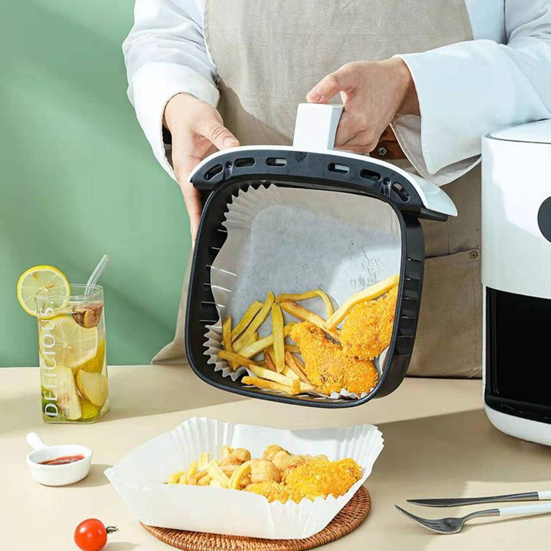 50pcs Air Fryer Disposable Paper Liner Mat Square Steamer Basket (White)*2