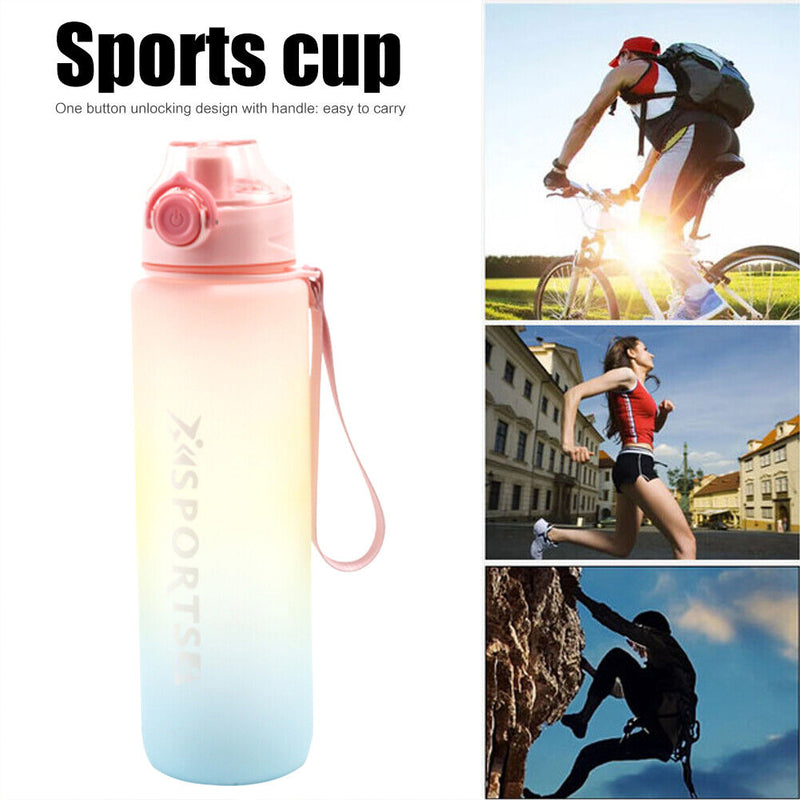 1000ML Plastic Water Bottle with Handle One-button Lock Space Cup (Pink) Newly