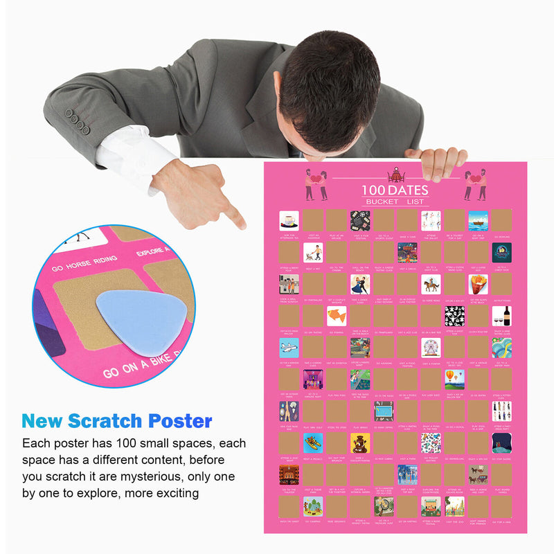 100 Date Scratch Off Poster - Wall Art Decor Bucket List Scratch Poster Newly