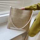 Women Beach Handbags Large Capacity Shoulder Straw Leather Totes (White)