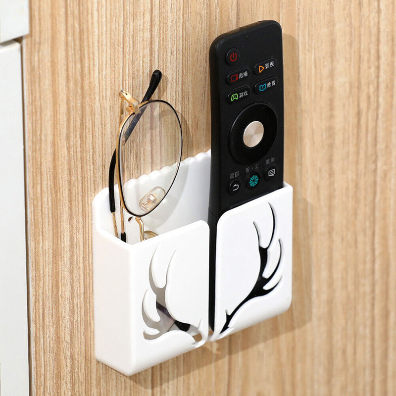 Phone Wall Mounted Holder with Plug Charging Sundries Organizer Box (White)
