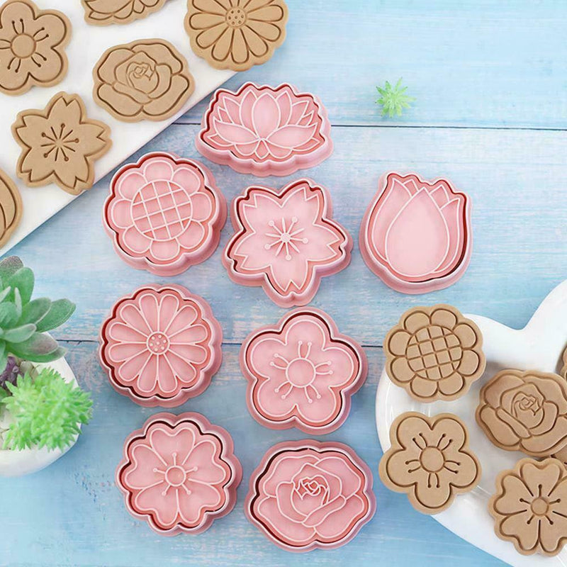 8PCS Flowers Cookie Mold Set Biscuit Cutters Baking Molds Press Stamp X8D3