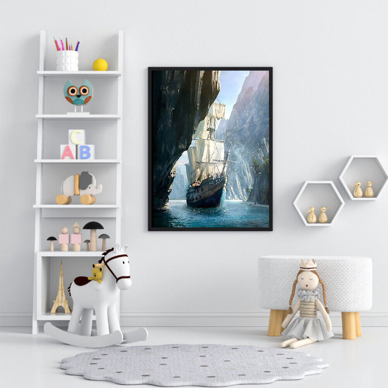 Hand Painted on Canvas DIY Boat Oil Paint By Numbers Art Drawing Kit Craft