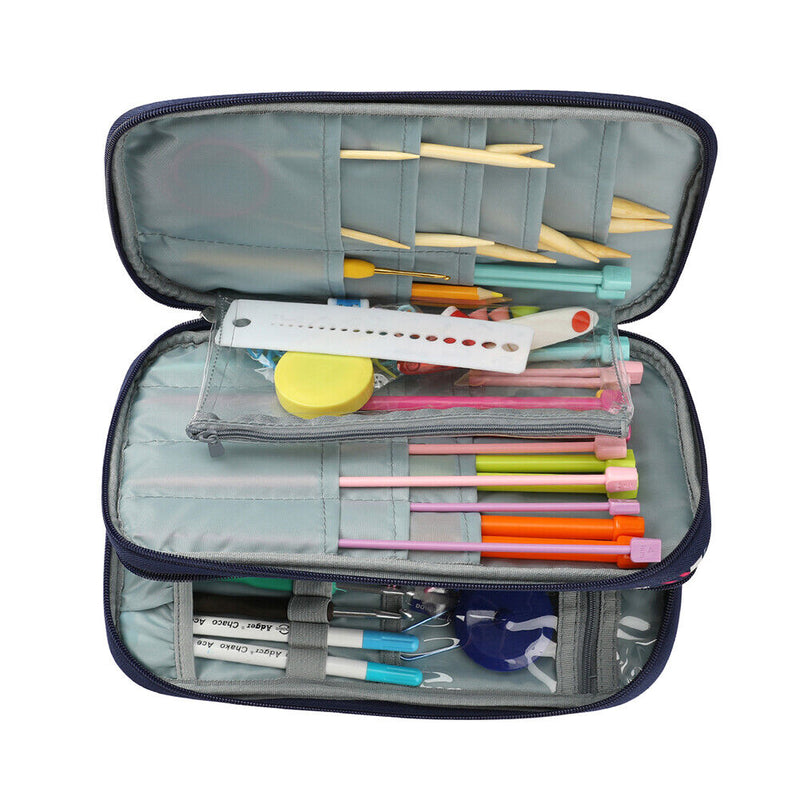 Yarns Crochet Hook Tool Storage Bag Knitting Needle Organizer (Grey Print) Newly