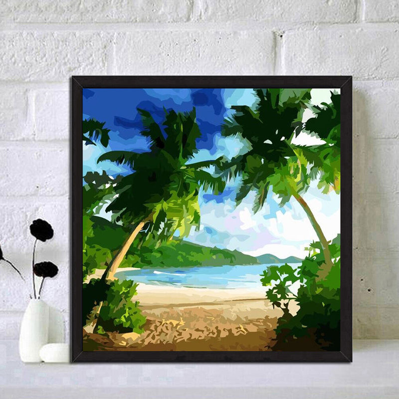 Beach Coconut Tree Oil Paint By Numbers Kits Canvas Picture Wall Art DIY Cr