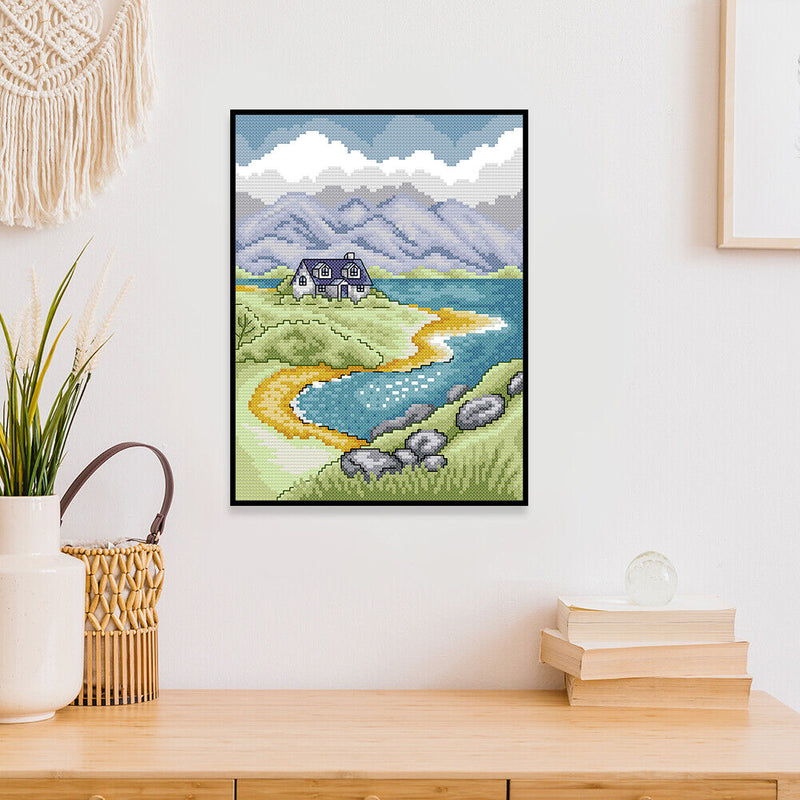 DIY Cotton Thread Highland Cottage Partial Cross Stitch Stamped Embroidery Craft