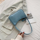 Soft PU Leather Women Underarm Bag Solid Color Casual Shoulder Bag (Blue)