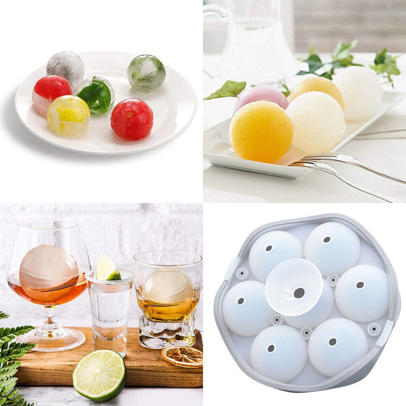 #A 7 Cavity Ice Molds Silicone Cocktail Whiskey Ice Cube Ball Maker Tray with Li