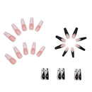 False Nail Tips Long Coffin White and Black Mixed Colors with Taichi Design