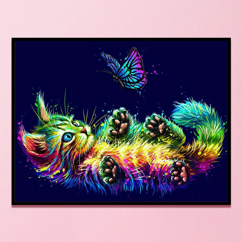 Full Embroidery Cat Butterfly Printed Cross Stitch 11CT 3 Strand Cotton Kit